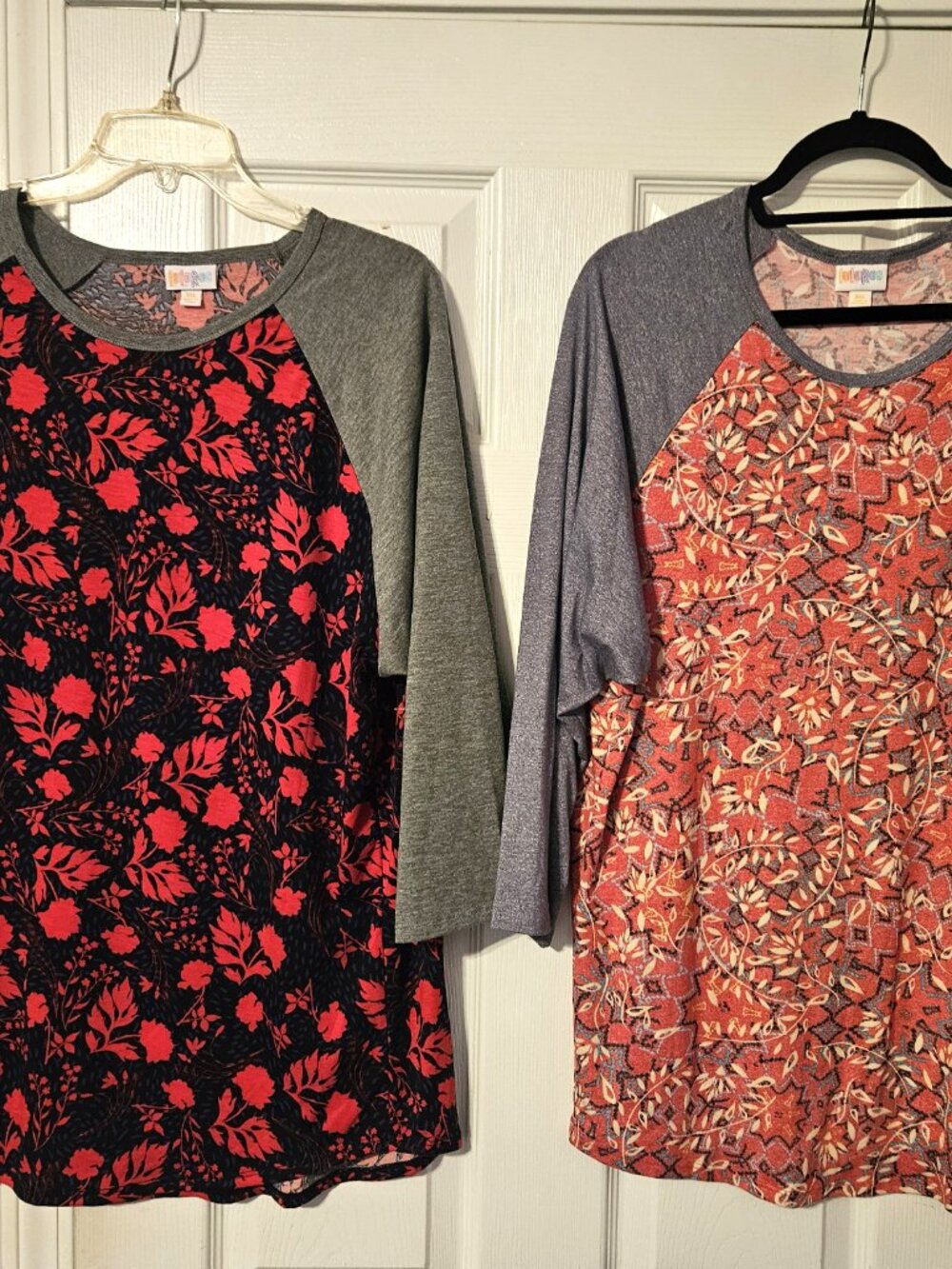 2 New LulaRoe Long Sleeve T 3XL Red Floral, Orange Lightweight Stretch Soft